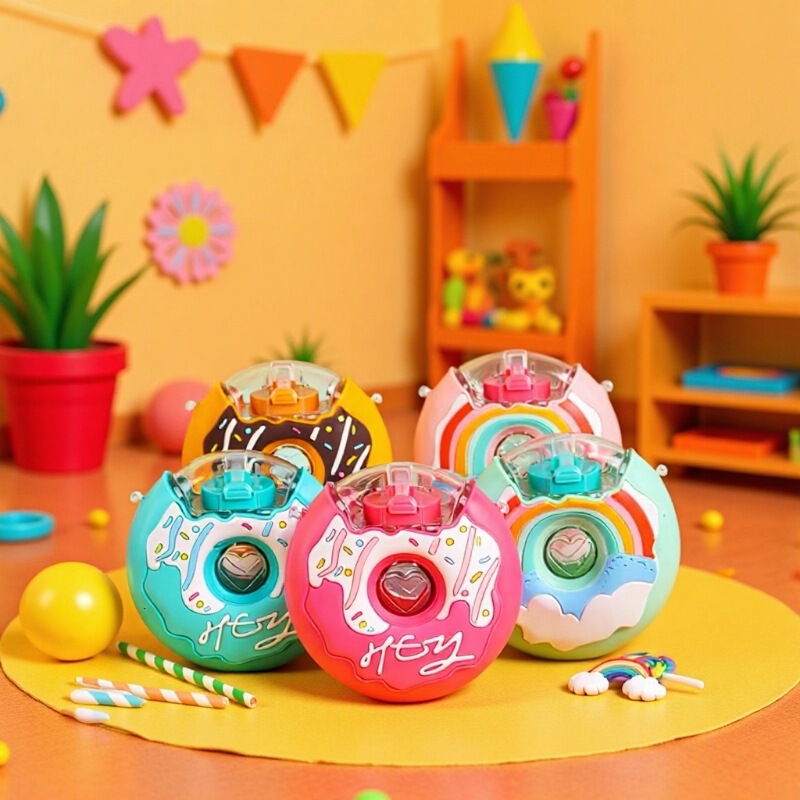 Children's Donut Water Cup Cute Plastic Suction Cup Kindergarten Student Cartoon Colorful Internet Red Kettle Rainbow Cup