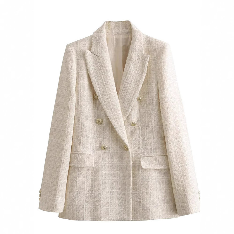 Autumn New Women's Lapel Long-sleeved Elegant All-match Texture Texture Double-breasted Slim-fit Suit Jacket Top