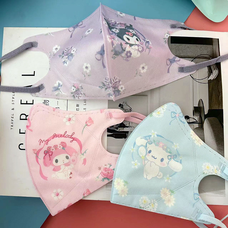 3D three-dimensional small flower Kuromi and cinnamon dog print children and adults disposable protection