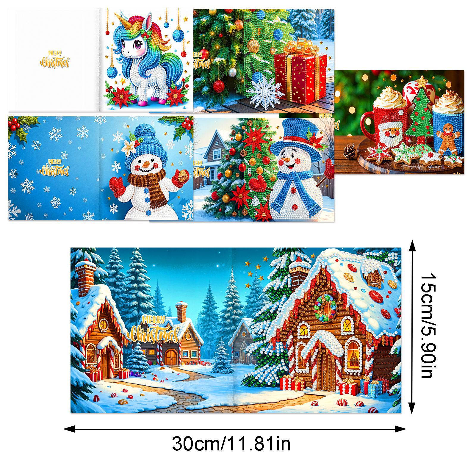 Explosiones transfronterizas de Navidad multiserie de tarjetas de felicitación puntuales hechas a mano 9 conjuntos de sobre de diamante 6 conjuntos de dibujos animados