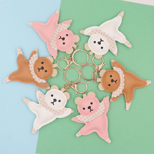 Factory direct selling cute and cute ballet leather bear keychain women's bag pendant accessories wholesale