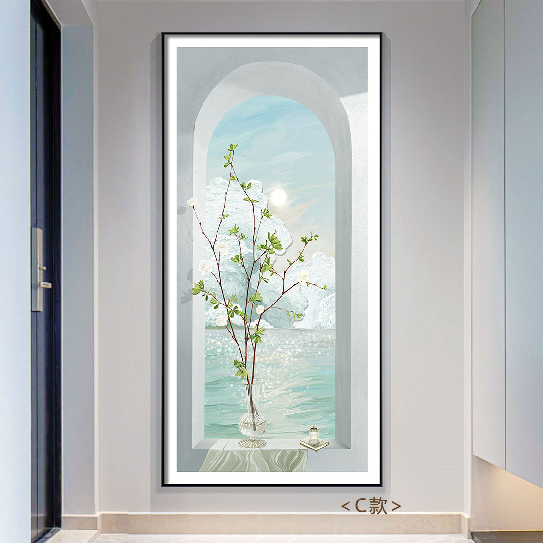 Entrada decoración pintura flor pintura al óleo pasillo minimalista moderno pasillo pasillo vertical sala de estar frente a la puerta pasillo final gran pintura