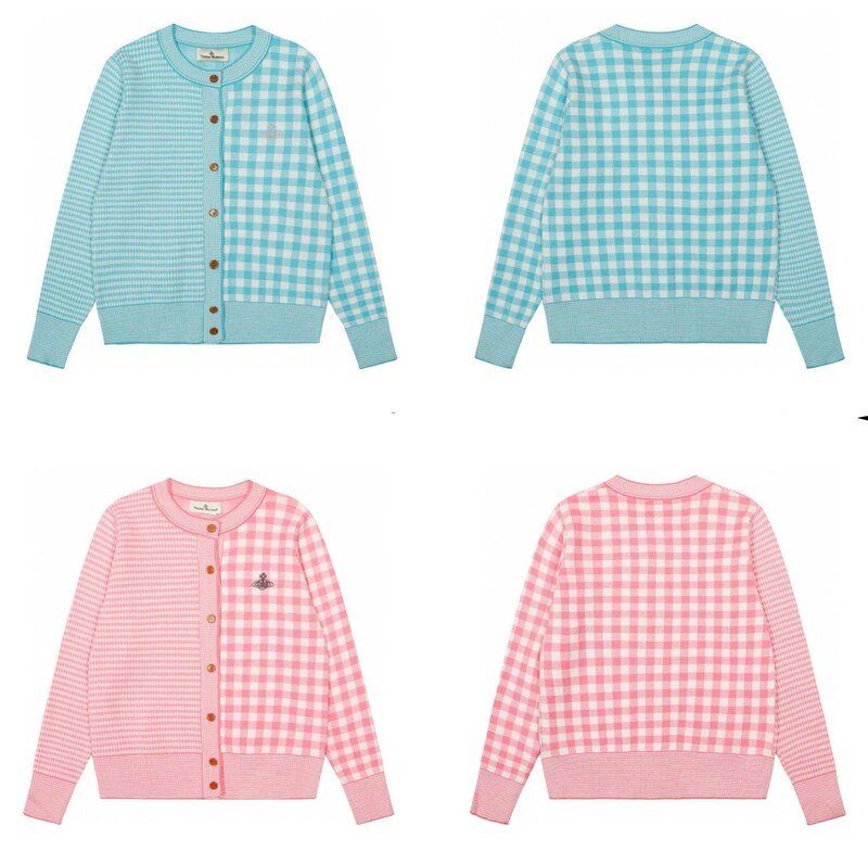 Vivienne Westwood 25 Years Autumn and Winter New Korean Style Versatile Girly Saturn Embroidered Plaid Cardigan