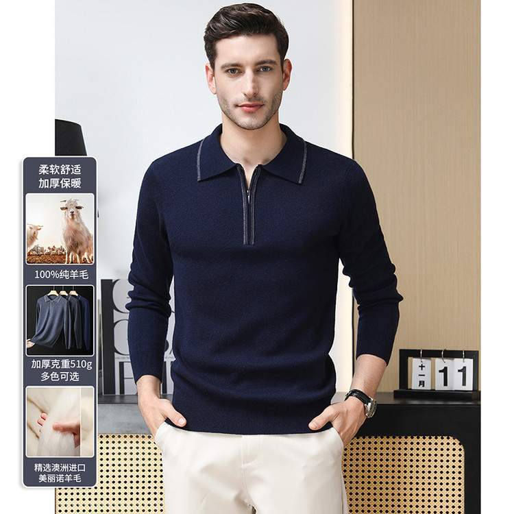 Suéter de punto de otoño de hombre nuevo cuello de lana de mediana edad manga larga semi-cremallera chaqueta de otoño de hombre camiseta de base