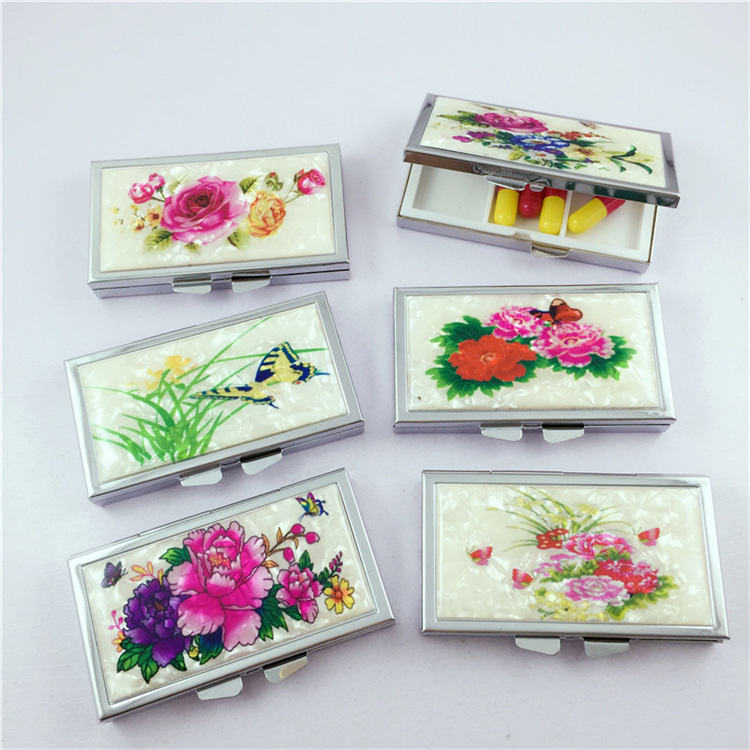 长方形礼品药丸盒 滴胶金属7格医药盒 pillbox 出口小药盒