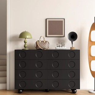 Black Retro Eight-Drawer Cabinet Bedroom Bedside Storage Locker Cupboard Living Room Entrance Cabinet Tv Sofa Side Cabinet