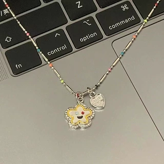彩珠笑脸花朵项链女生小众潮小众高级感彩色串珠锁骨链颈链配饰女