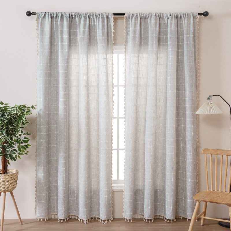 Modern Simple Yarn-dyed Waterproof Cotton Linen Curtain Solid Color Semi-shading Fresh Style Light Luxury Cotton Linen Curtain for Living Room and Balcony Modern Simple Yarn-dyed Waterproof Cotton Linen Curtain Solid Color Semi-shading Fresh Style Light Luxury Cotton Linen Curtain for Living Room and Balcony
