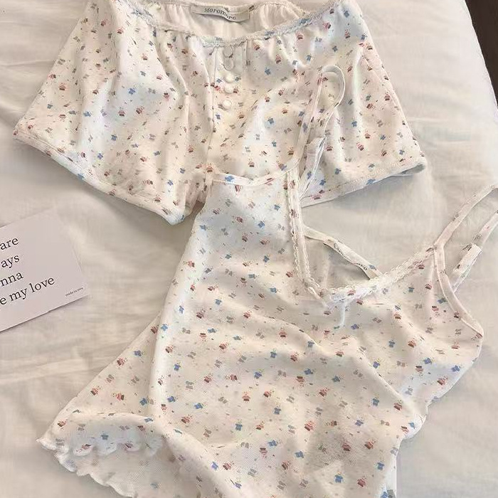 【带胸垫】ins风卡通睡衣女夏季新款可爱学生宿舍短袖居家服套装|undefined