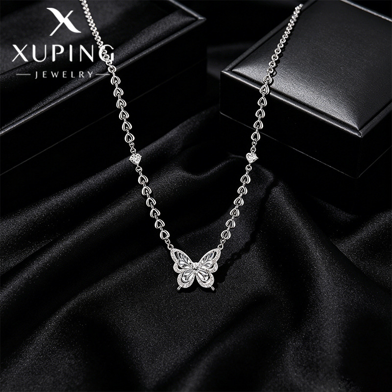Xuping hueco mariposa nicho japonés estilo coreano cadena clavícula aleación de cobre verano suave simple lujoso temperamento ligero joyas para mujeres