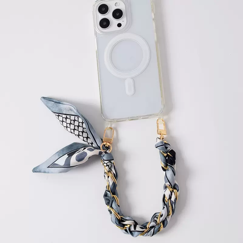 手机链手機掛繩编织手机挂绳短款丝巾壳链条文艺挂手腕网红手工