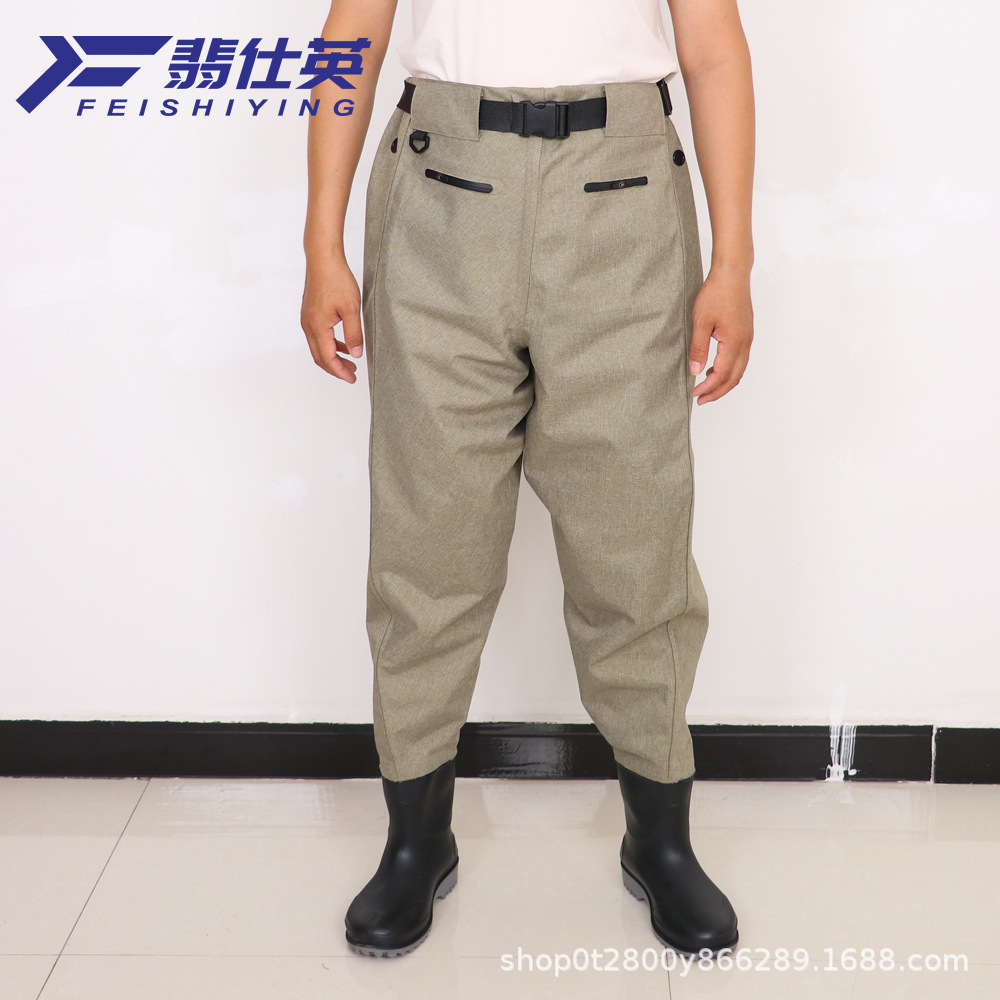 Customized Cationic Waist-High Wading Pants with Waist Slit, Lightweight One-Piece Wading Pants, Rain Pants for Men, Fishing Clothing, Taslan Waterproof