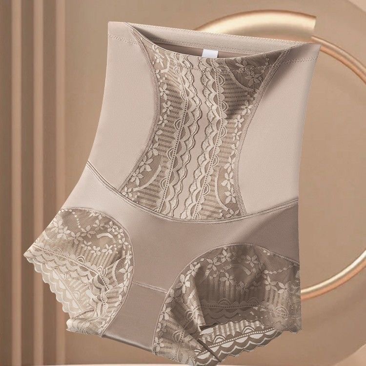 薄款高腰冰絲無痕蕾絲提臀收腹褲產後收小肚顯瘦束腰美體塑形內褲