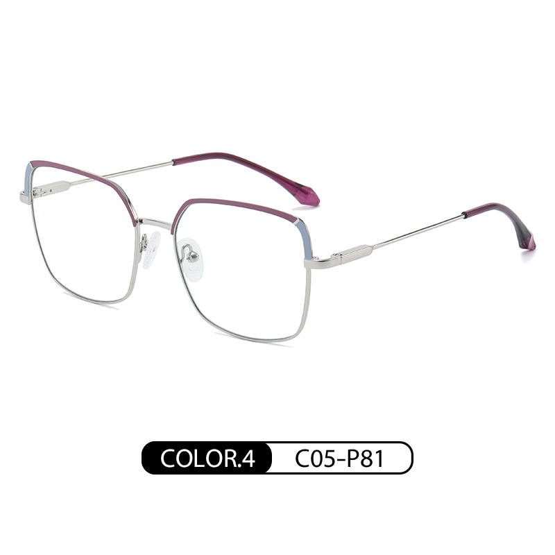 Nueva tendencia gafas marco de metal femenino de dos colores espejo plano JS8617 patada piernas tirachinas con miope anti-luz azul