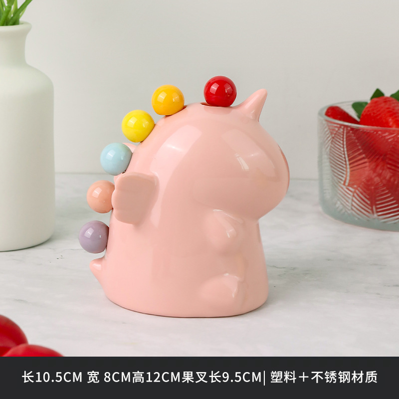 创意独角兽水果叉套装彩色家用可爱卡通甜品蛋糕不锈钢叉子摆件|undefined