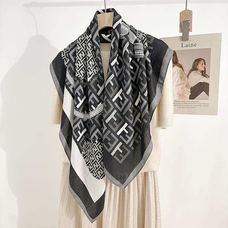 Diseño europeo y americano letra impresa 90 bufandas cuadradas temperamento elegante para mujeres con un chal decoración profesional bufandas