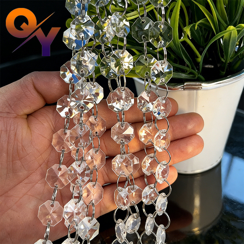 14mm Octagonal Bead Chain Hotel Decoration DIY Bead Curtain Partition Curtain Material Acrylic Glass Crystal Lamp Hanging Decoration Chain