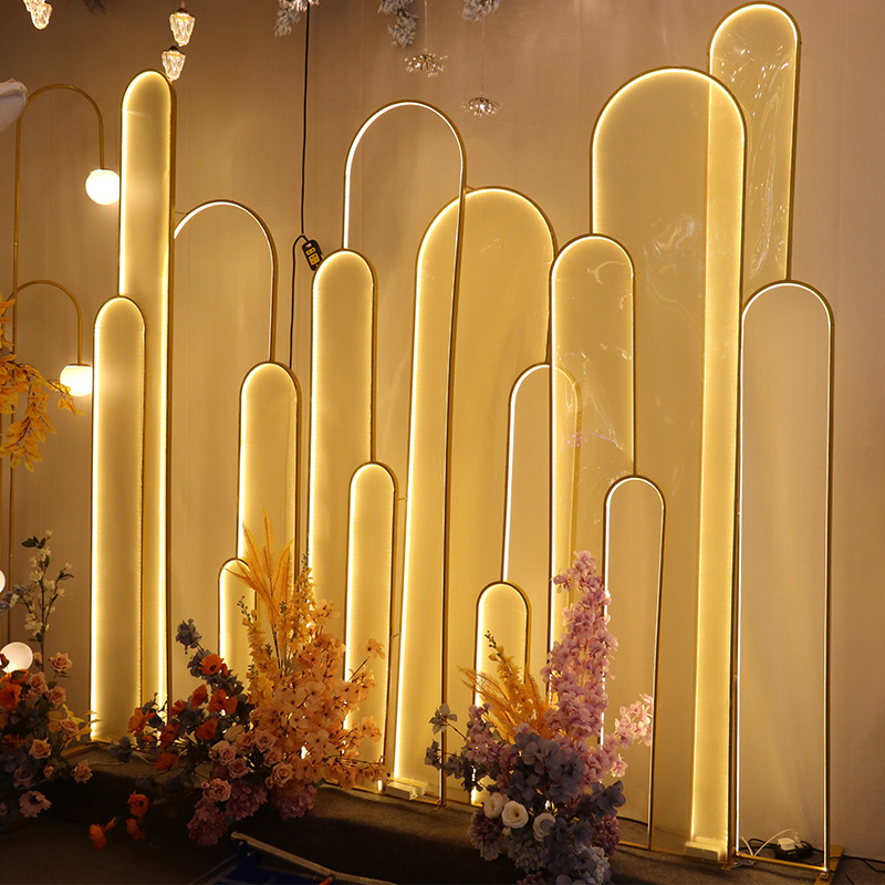 Transfronterizos Hot Sale Golden Arch Gate Escena de arco de hierro forjado boda camino guía de globo soporte fondo de puerta