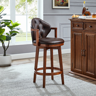 American-Style High-Back Bar Stool for Home Use, High-Legged Swivel Bar Chair, Island Chair, Guitar Solid Wood