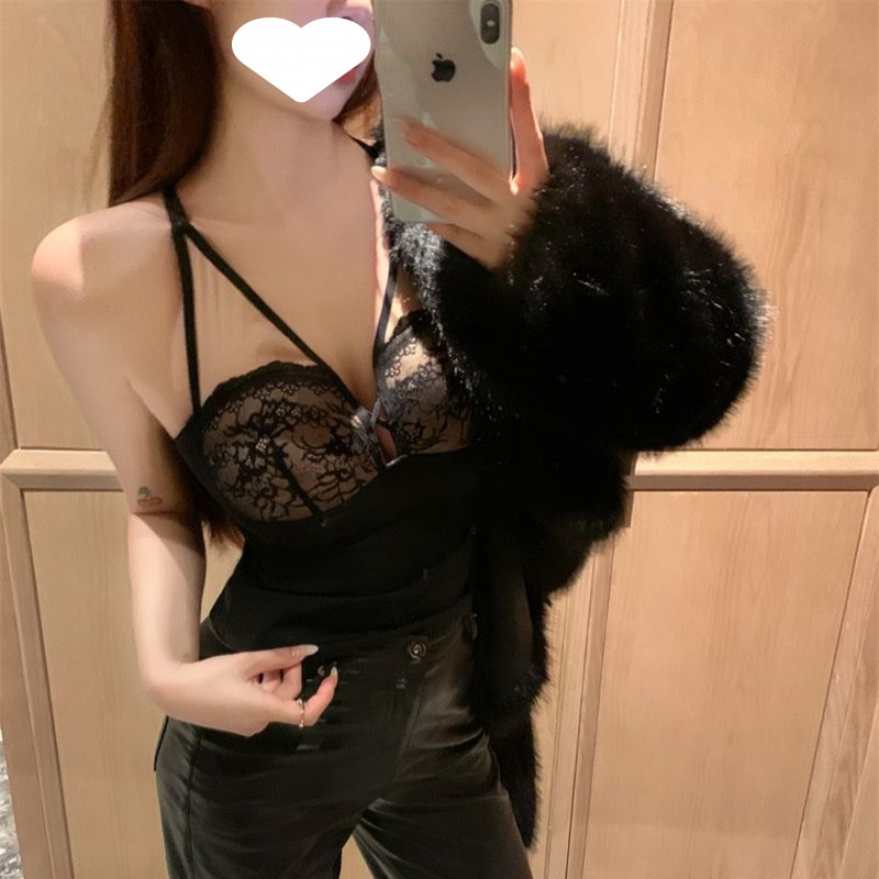 Tejería de malla de encaje de hielo hermoso cinturón de espalda mujer cojín de pecho integral delgada ropa interior de encaje sexy