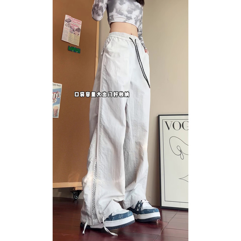2026 Spring Tiktok Hot Item Side Zipper Pants Men's Loose Straight-Leg Sports Pants Casual Pants Men's Style Hk9580