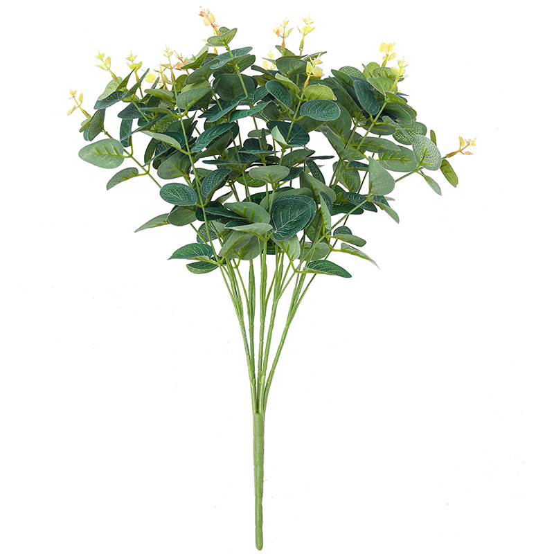 Venta caliente nueva impresión de pantalla de seda artificial solo hojas de eucalipto decoración de la boda planta artificial paquete de hojas de dinero