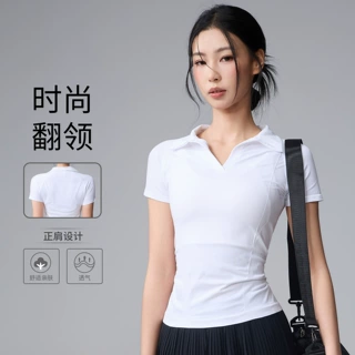 翻领跑步运动女夏季短袖健身透气肌理普拉提上衣修身显瘦瑜伽T恤