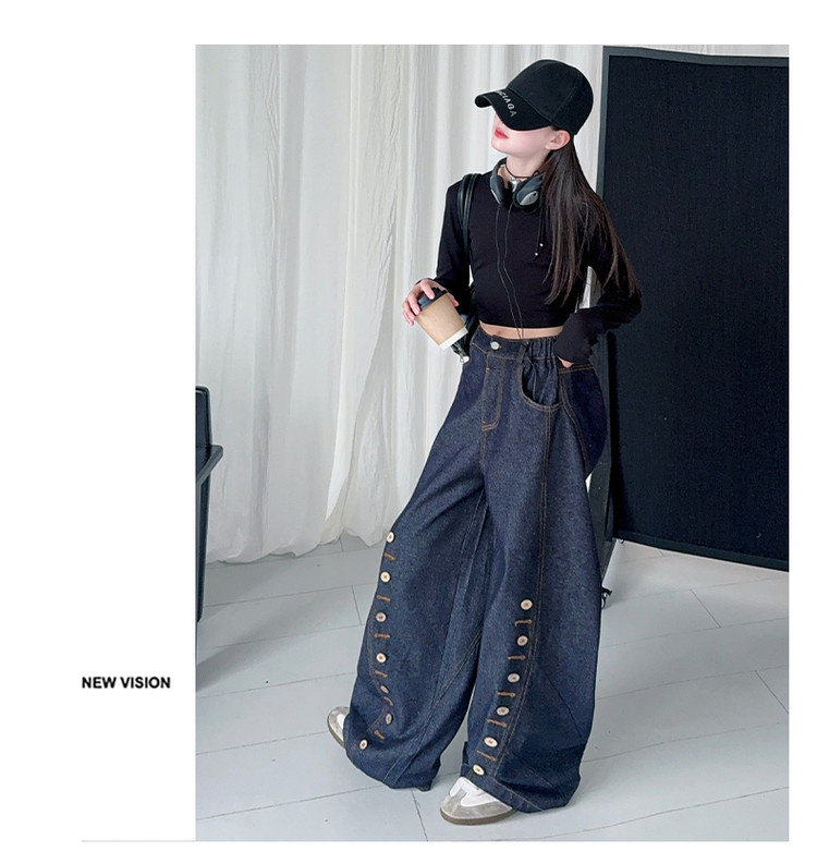 Men's Clothing Buttoned Scimitar Jeans Vintage Button-Fly Curved Hem Jeans For Kids - Soft Denim Stretch Comfort Fit (120-170cm, Unisex)_mkmklike.com