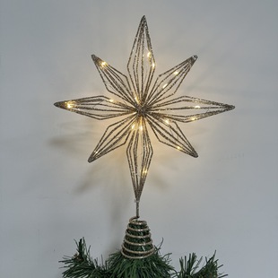 Cross-border supply new iron Christmas decoration five-pointed star LED light luminous Christmas tree top tree top star