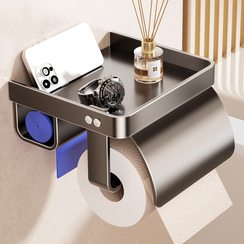 Bathroom Tissue Box, No-Drill Wall-Mounted Toilet Paper Holder, Toilet Tissue, Hand Towel, Garbage Bag, Roll Paper Storage Rack