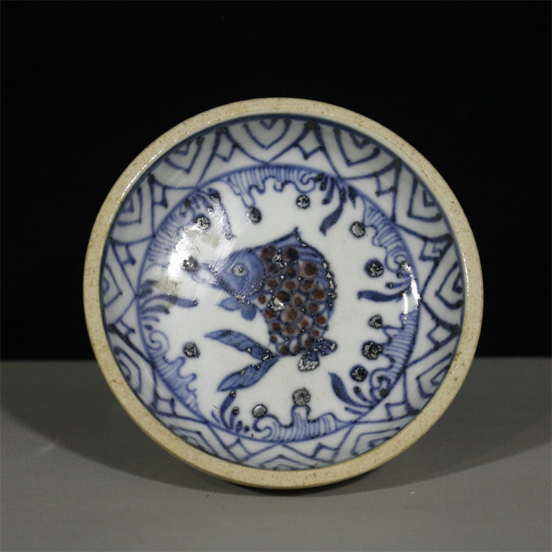 Ming Dynasty Hand-Painted Blue and White Fish and Algae Pattern Oil Lamp, Antique, Vintage, Folk Art, Old Goods, Collectible, Imitation Antique Porcelain Ornament