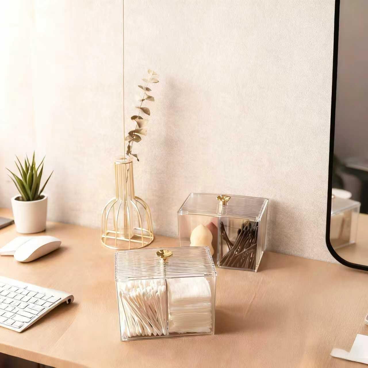 Cosmetic Cotton Storage Box Cotton Swab Box Desktop Dressing Table Cosmetics with Cover Dustproof Lipstick Transparent Cotton Swab Stick Box