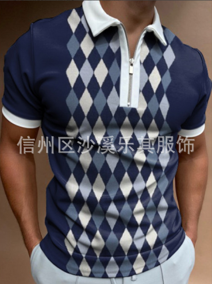 2023 Moda europea y americana Moda juvenil Camiseta de verano con cremallera de polo para hombre Soporte para pedir una pieza