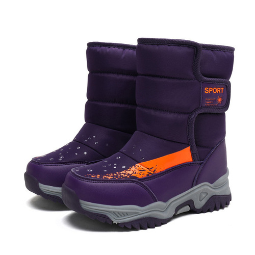 Boys' Snow Boots Winter New Children's Cotton Shoes for Big Kids with Fleece Lining and Thick Padding Non-slip Boots for Girls - Cross-border Bestseller