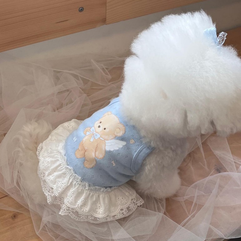 Nuevo vestido de tirantes fino y transpirable con estampado de oso para perros y gatos pequeños y medianos, ideal para primavera y verano._voghion.com