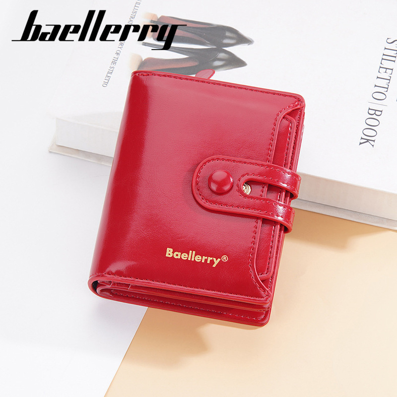 Baellerry New Cross-Border Wallet Oil Wax Leather Multi-Card Slot Buckle Wallet Zipper Women's Short Coin Purse