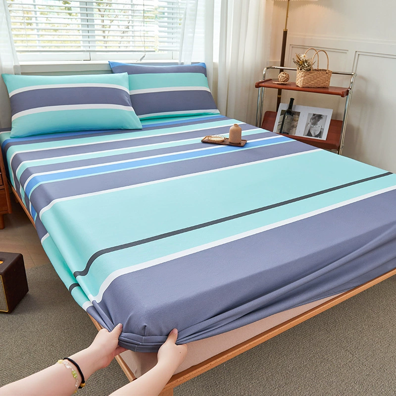 Thickened old coarse cloth sheets, simple striped home double machine washable student dormitory sheets, can be equipped with a three-piece set