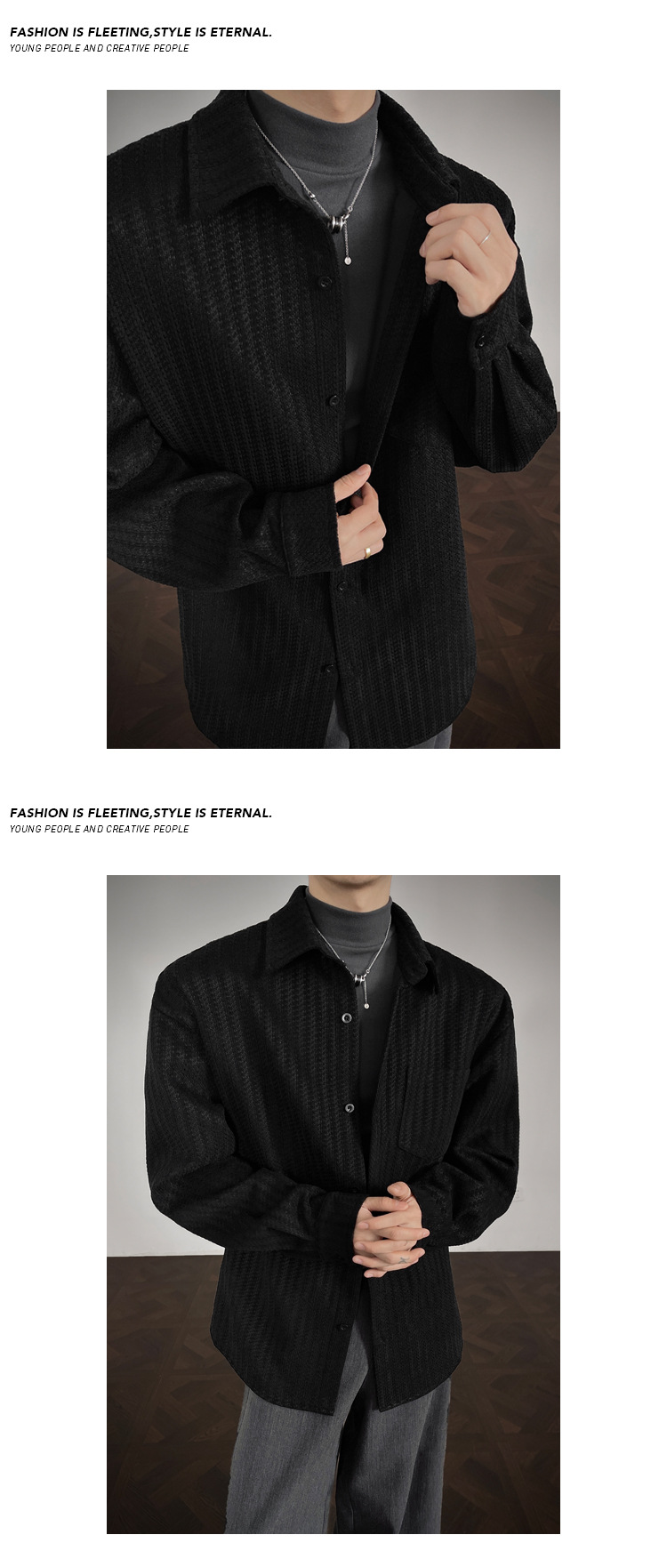 Camicia da uomo in stile retrò americano, con motivo a spina di pesce pesante, primavera autunno, di alta qualità, con colletto rovesciato_voghion.com