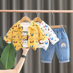 Boys Autumn Clothes Suit Little Boy Baby 2023 New Boys Clothes Colorful Geometric Car Three-piece Trendy Set
