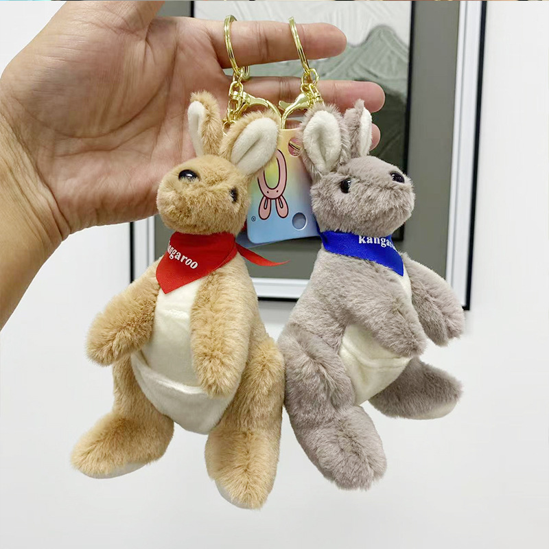 Cute Kangaroo Doll Pendant Australian Kangaroo Plush Toy Keychain Couple Schoolbag Small Hanging