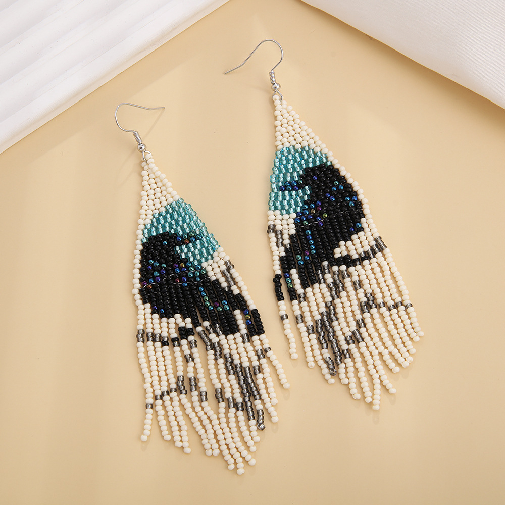 Geometric, Color Block Pattern 1 Pair Bohemian Geometric Color Block Glass Ear Hook