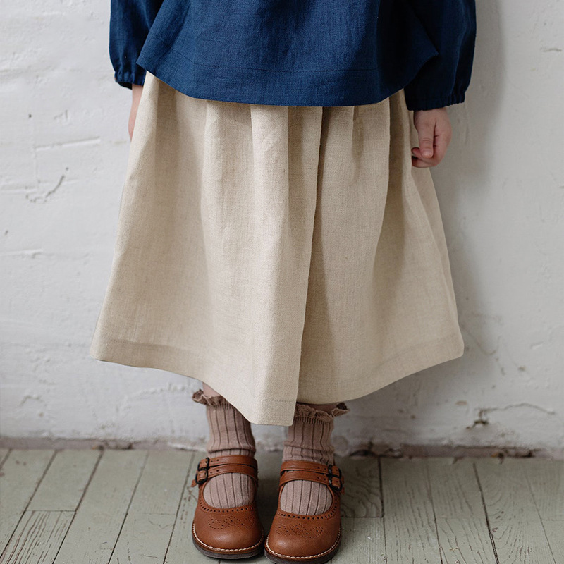 女童森系半身裙春夏新款女童寶寶亞麻簡約裙子百搭ins可愛風A字裙