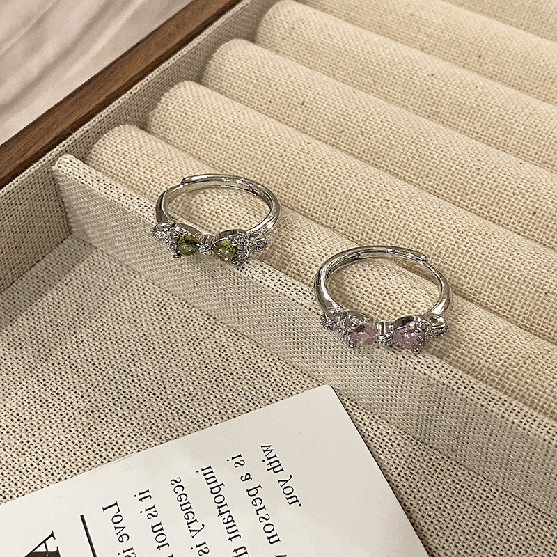 時尚小巧甜酷多彩蝴蝶結戒指女款小眾輕奢甜美可調節極簡日常指環