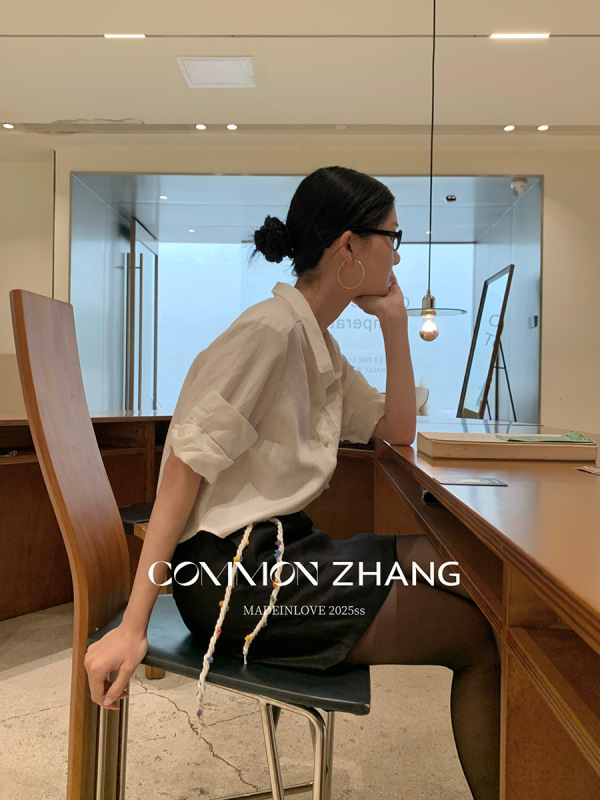 CZ ZHANG 夏韓国風通勤カジュアル無地テンセルリネン質感快適で万能なシャツ B23157|undefined