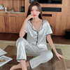 Silk pijama with bow, trousers, thin set, “Frozen”, with short sleeve, internet celebrity