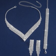 跨境货源 欧美流行饰满钻流苏水钻项链套装首饰婚纱礼服首饰配饰