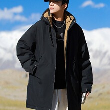 中长款棉衣男士冬季2024新款连帽棉服加厚保暖外套户外工装棉袄子