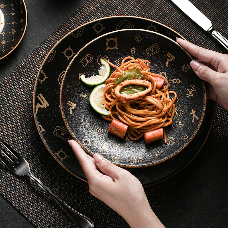 Japanese black matte ceramic high quality dinner plate for home use