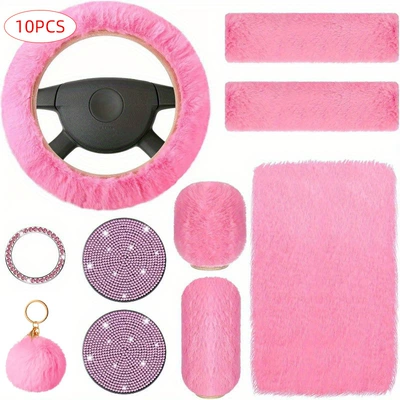 Car Steering Wheel Cover Winter Plush Steering wheel cover - pink-38cm