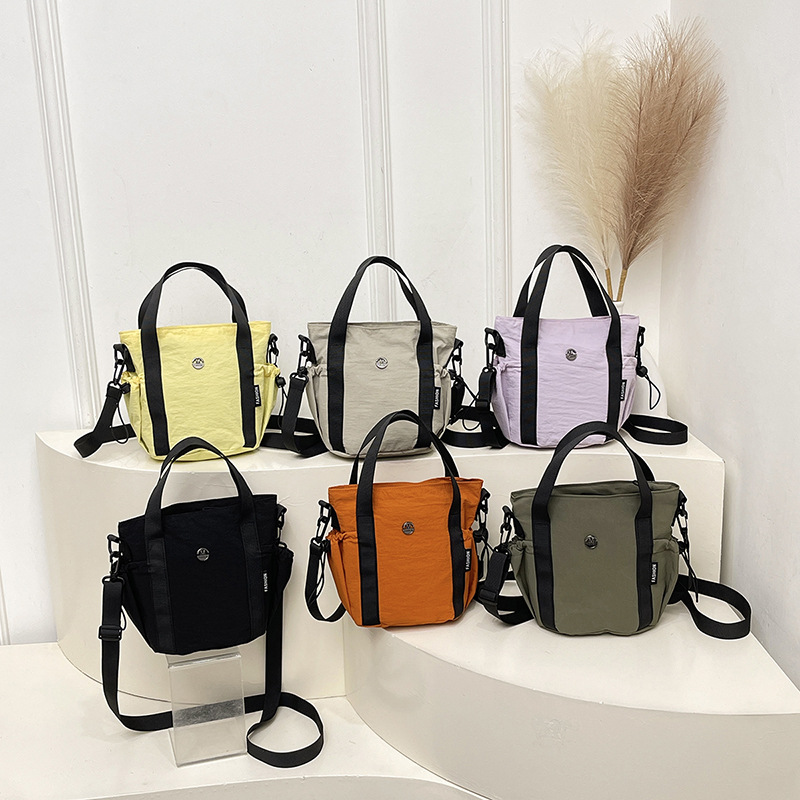 Cross-Border New Portable Bucket Bag, Casual Style Drawstring Dopamine Nylon Women's Bag, Lightweight Niche Shoulder Crossbody Bag